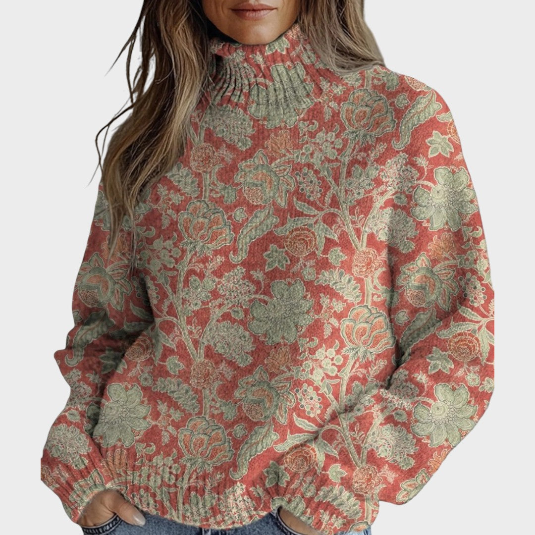 Ramona | Artistic Print Turtleneck Sweater