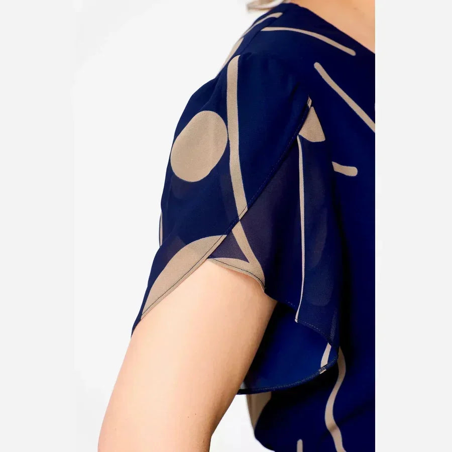 Susan | Navy Polka Dot Print Chiffon Midi Dress