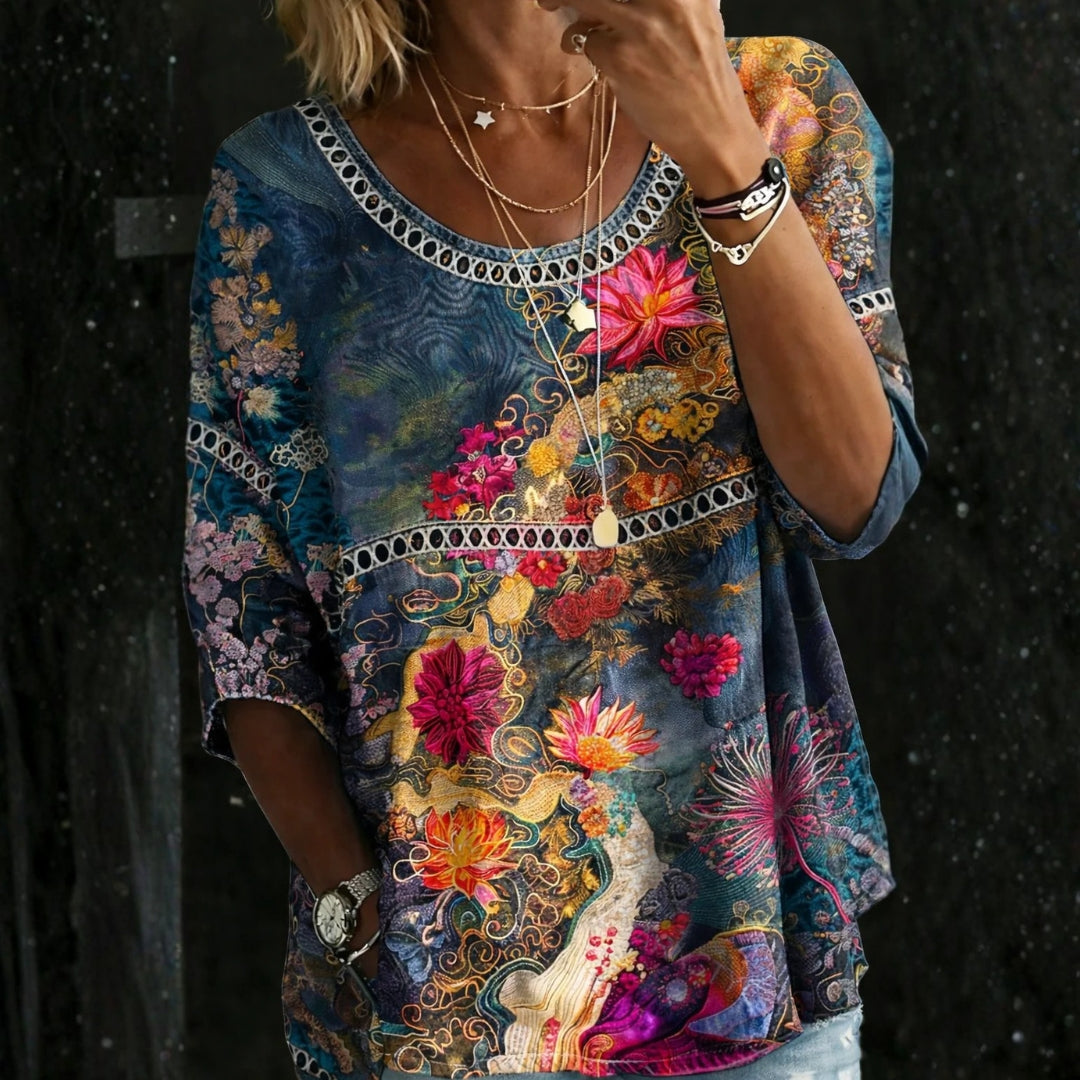 Audrey | Vintage Floral Denim Blouse