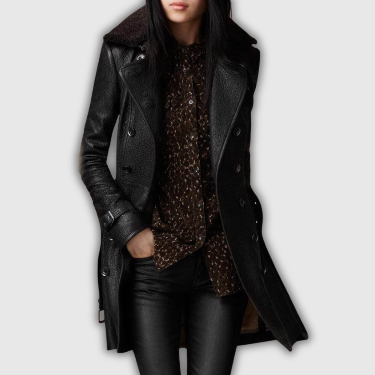 Taylor | Elegant Three-Quarter Leather Coat