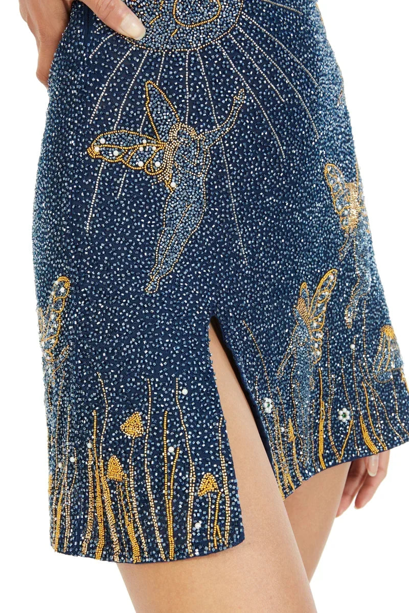 Celeste – Midnight Blue Beaded Mini Dress