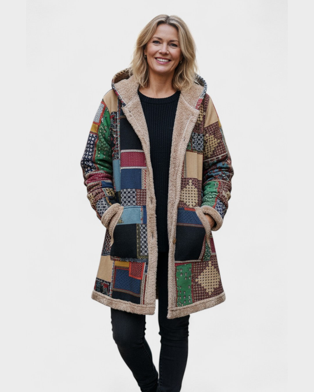 Willow | Earth-Tone Patchwork Fleece Pullover