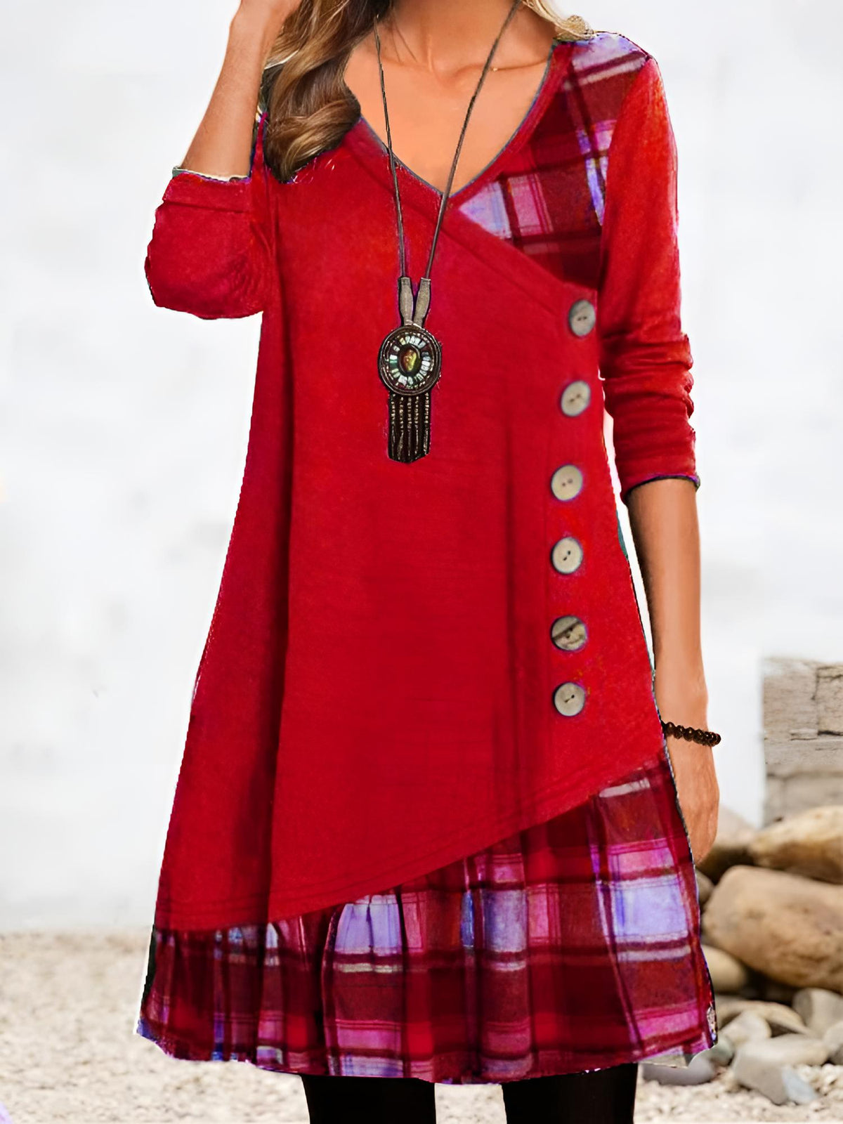 Charlotte | V-Neck Plaid Hem Dress