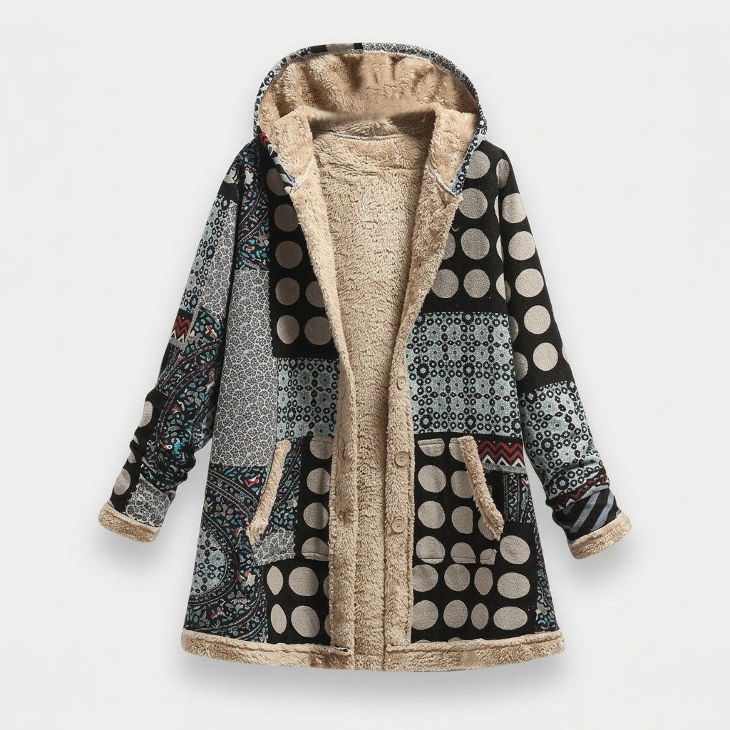 Claire | Monochrome Polka-Dot Fleece Jacket
