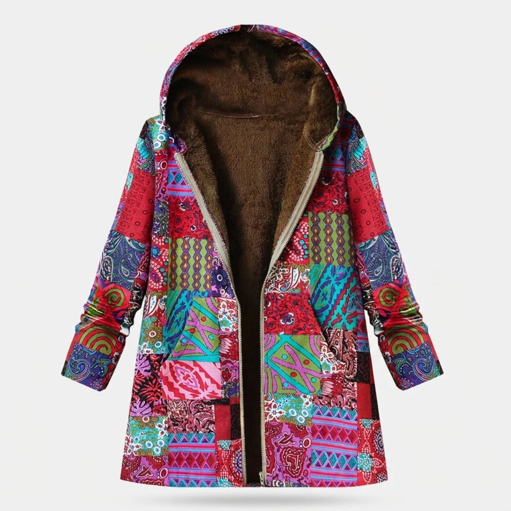 Piper | Pink Patchwork Hooded Fleece Jacket