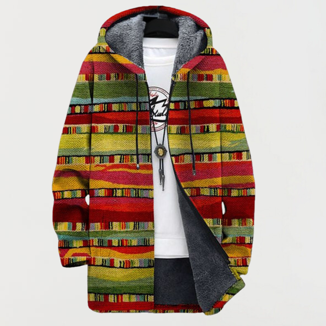 Wiebke | Colorful Folk-Stripe Hooded Cardigan