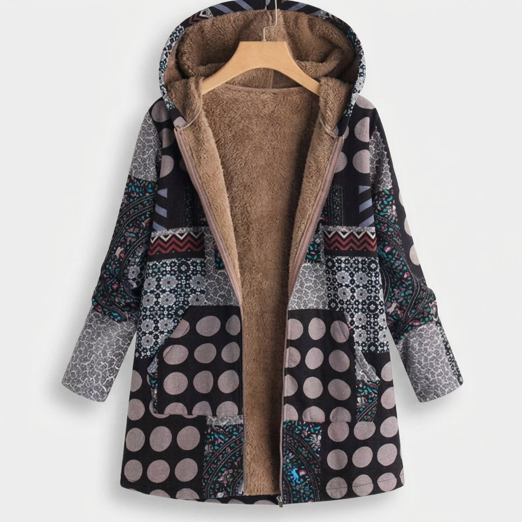 Avery | Black Patterned Fleece Coat