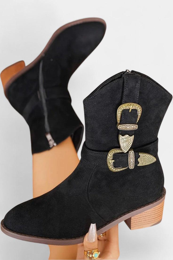 Western Style Suede Mesa Trail Boots with Metal Buckles