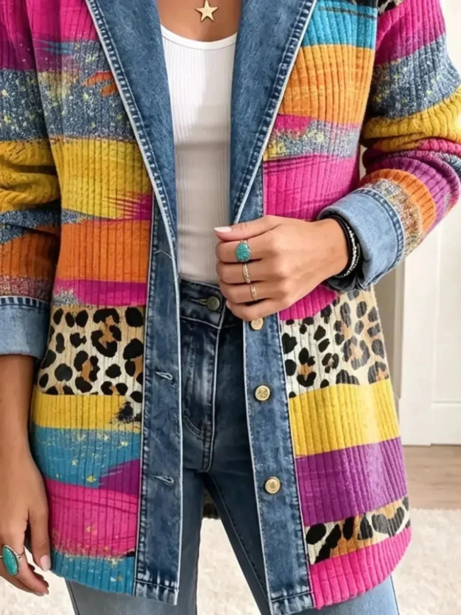 Victoria | Retro Leopard-Print Denim Jacket