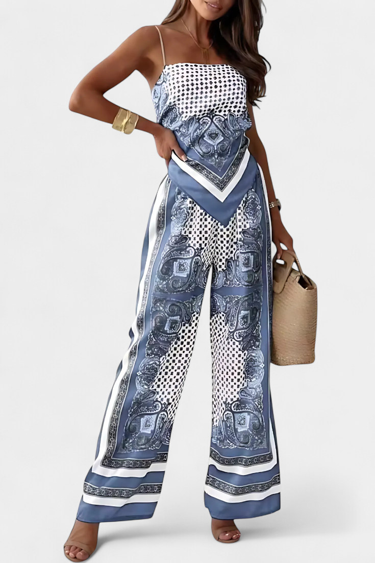 Louisa Paisley Set: Bandeau Top and Wide-Leg Pants