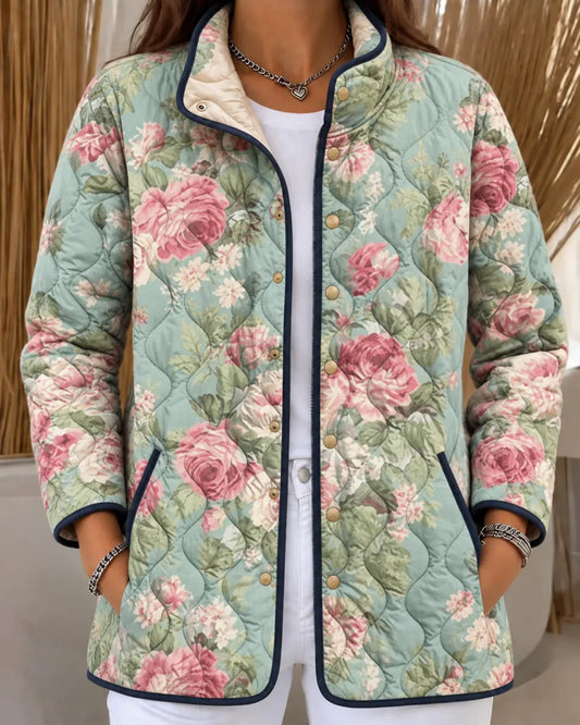 Patricia | Mint Green Quilted Jacket with Roses