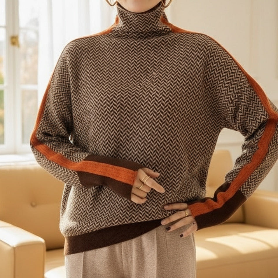 Eleanor | Luxe Herringbone Mock-Neck Sweater