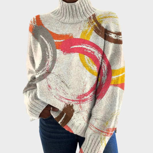 Elaine | Artistic Print Turtleneck Sweater