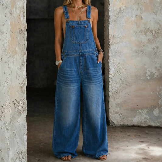 Adele | Elastic-Waist Denim Overalls