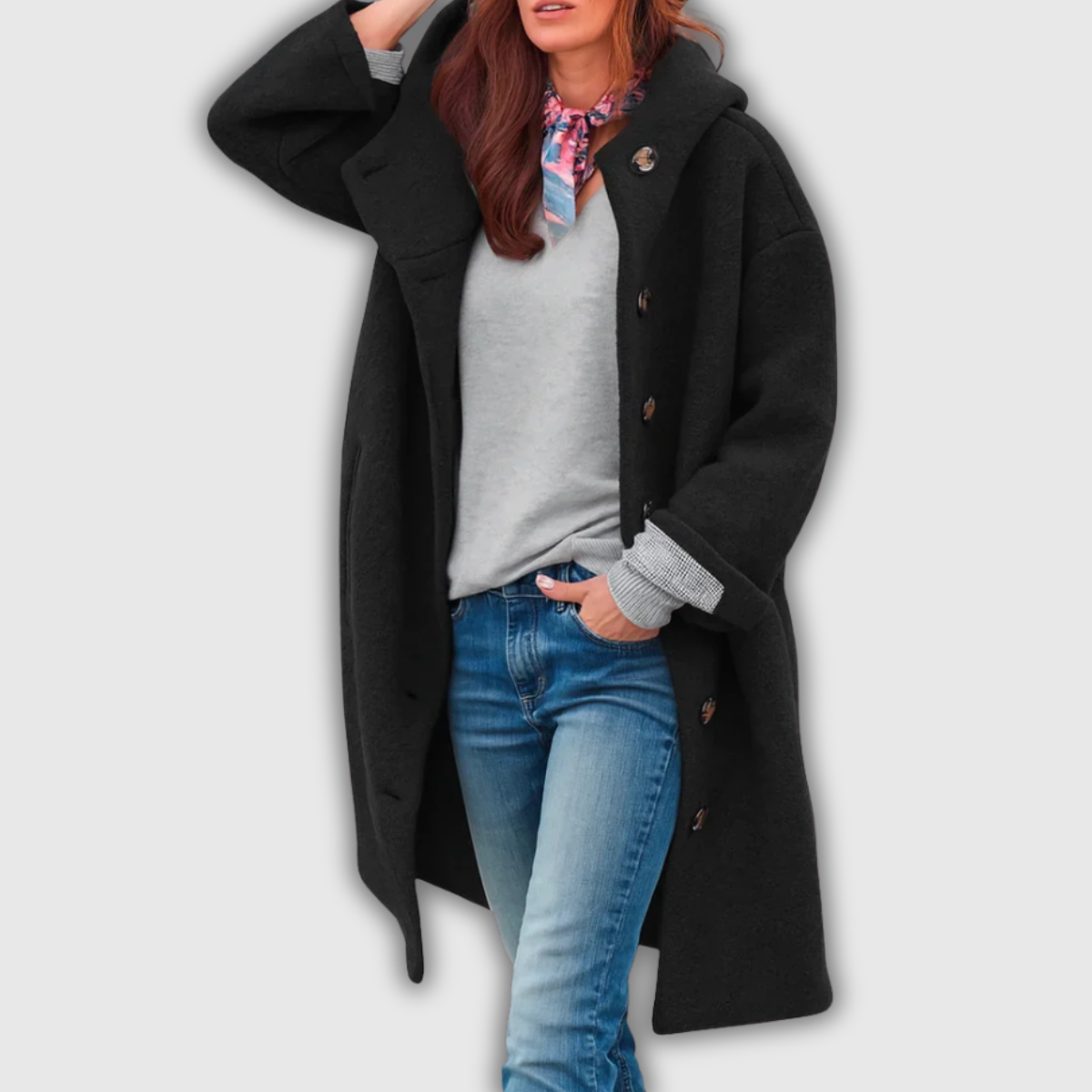 Katherine | Long Hooded Button-Front Coat