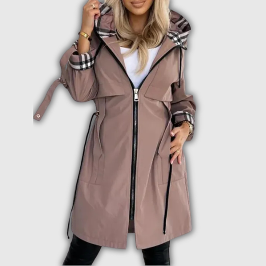 Melanie | Hooded Coat with Plaid Details