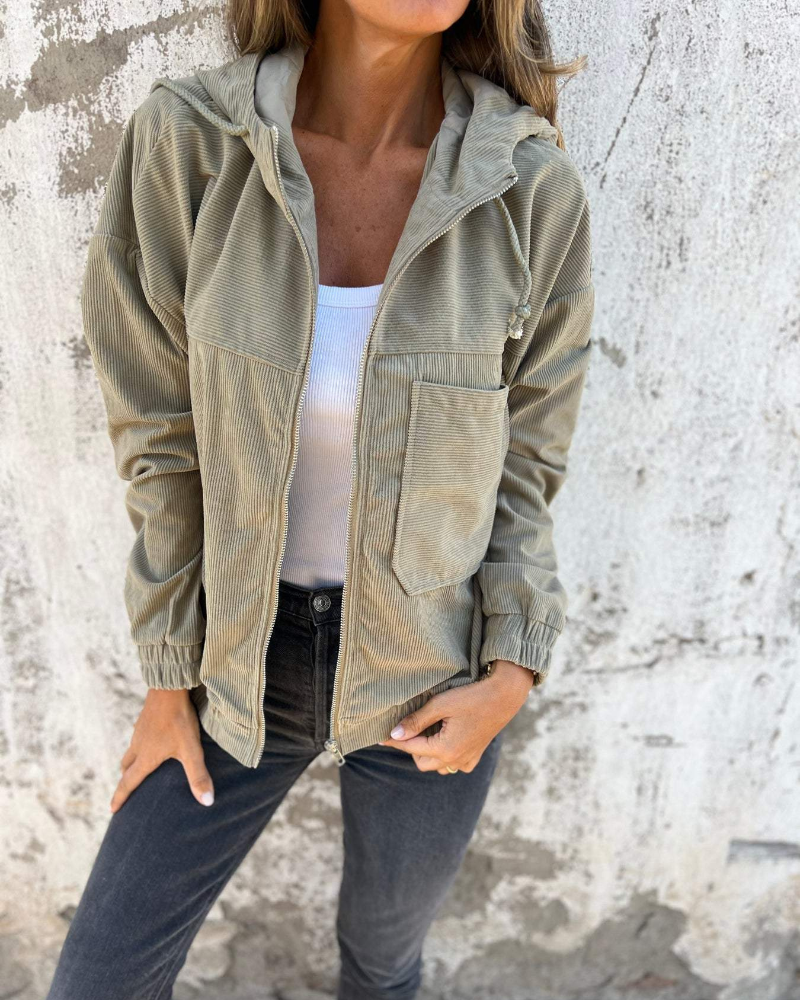 Audrey | Hooded Corduroy Zip Jacket