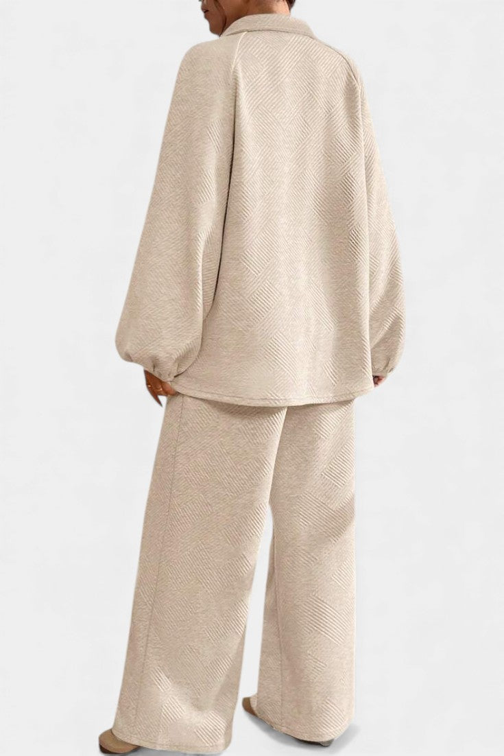 Bréanne Oversized Textured Shirt & Wide-Leg Pant Ensemble