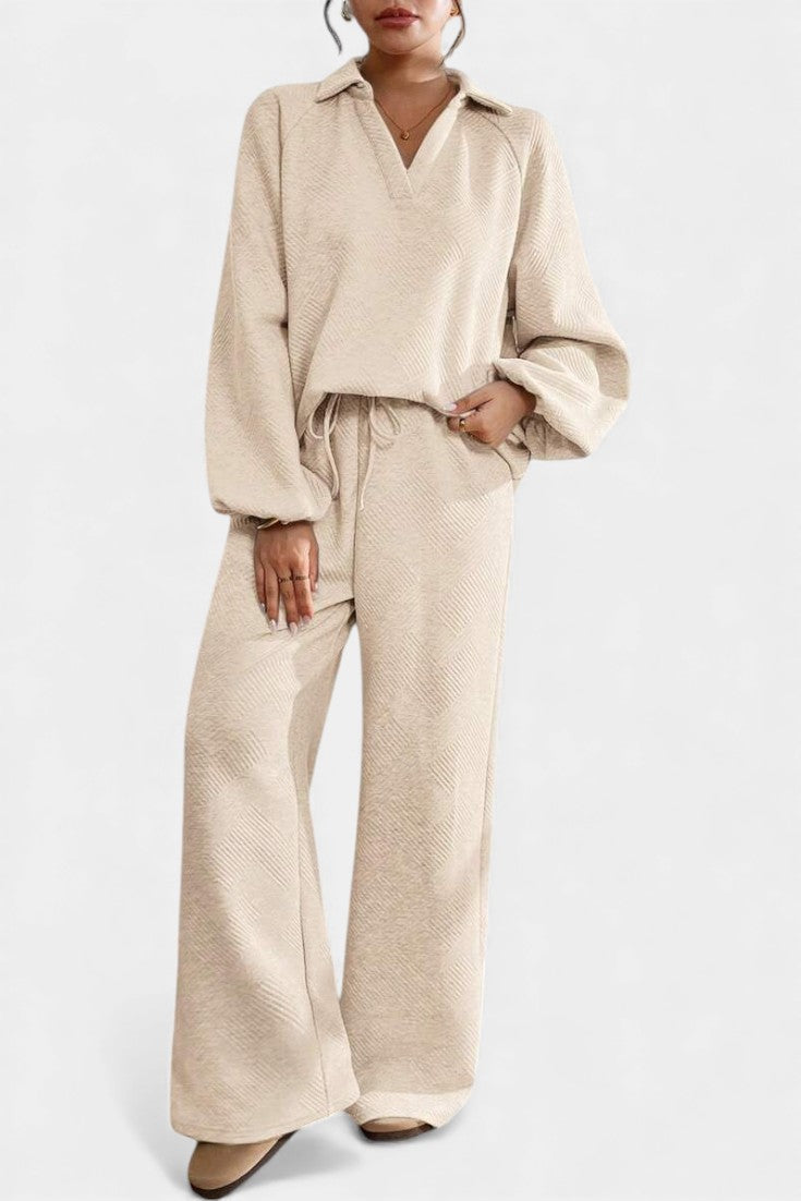 Bréanne Oversized Textured Shirt & Wide-Leg Pant Ensemble