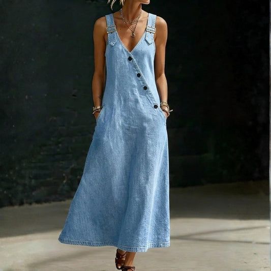 Anna | Button-Front Denim Maxi Dress