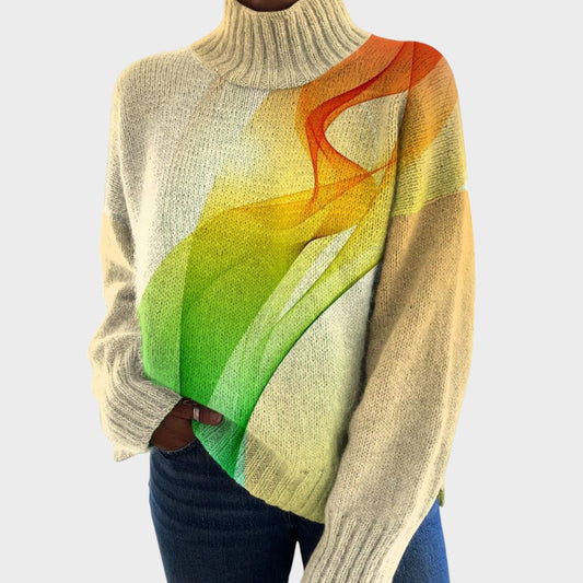 Vonda | Artistic Print Turtleneck Sweater