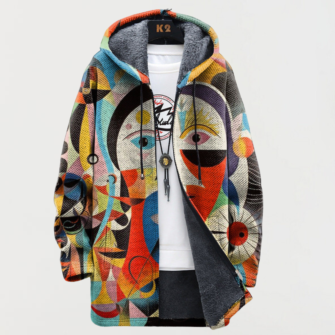 Henrike | Abstract Line-Print Hooded Cardigan
