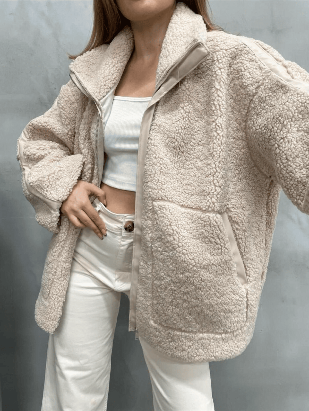 Amanda | Oversized Teddy Jacket with Stand Collar