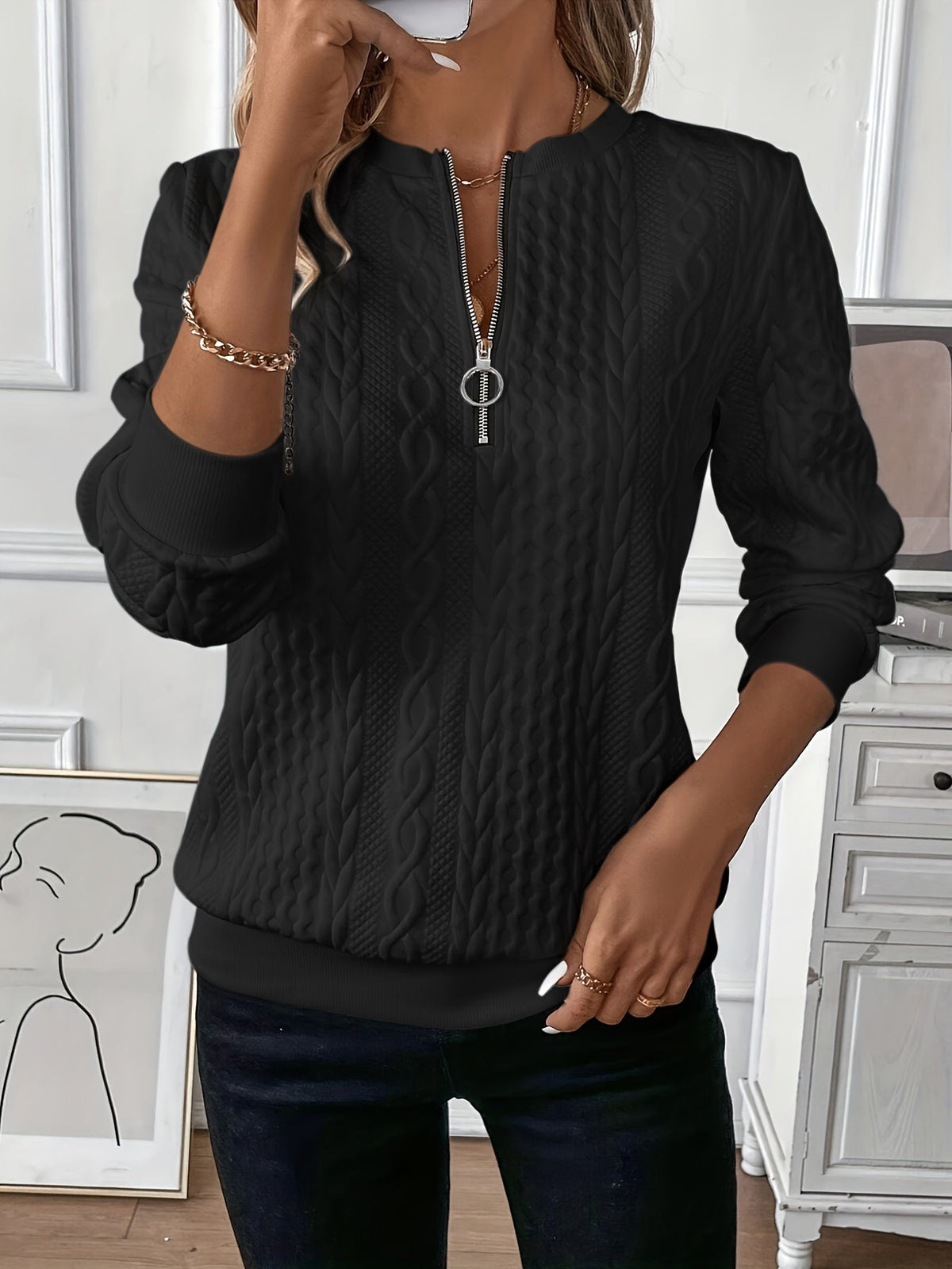 Amalie | Women's Cable-Knit Zip Sweater