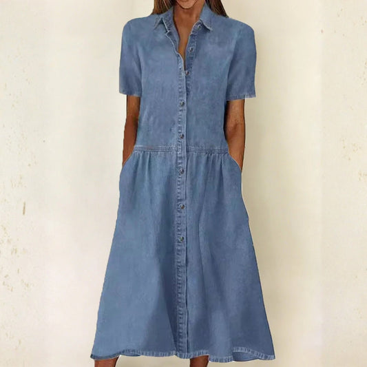 Caroline | Short-Sleeve Denim Dress