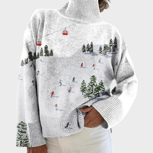 Bernadette | Artistic Print Turtleneck Sweater