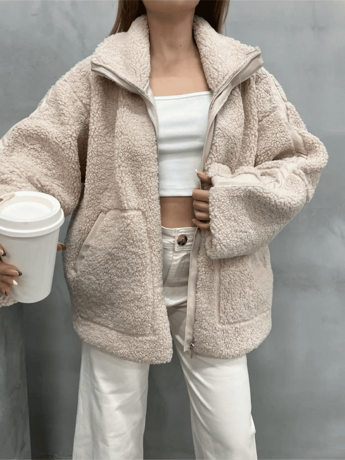 Amanda | Oversized Teddy Jacket with Stand Collar