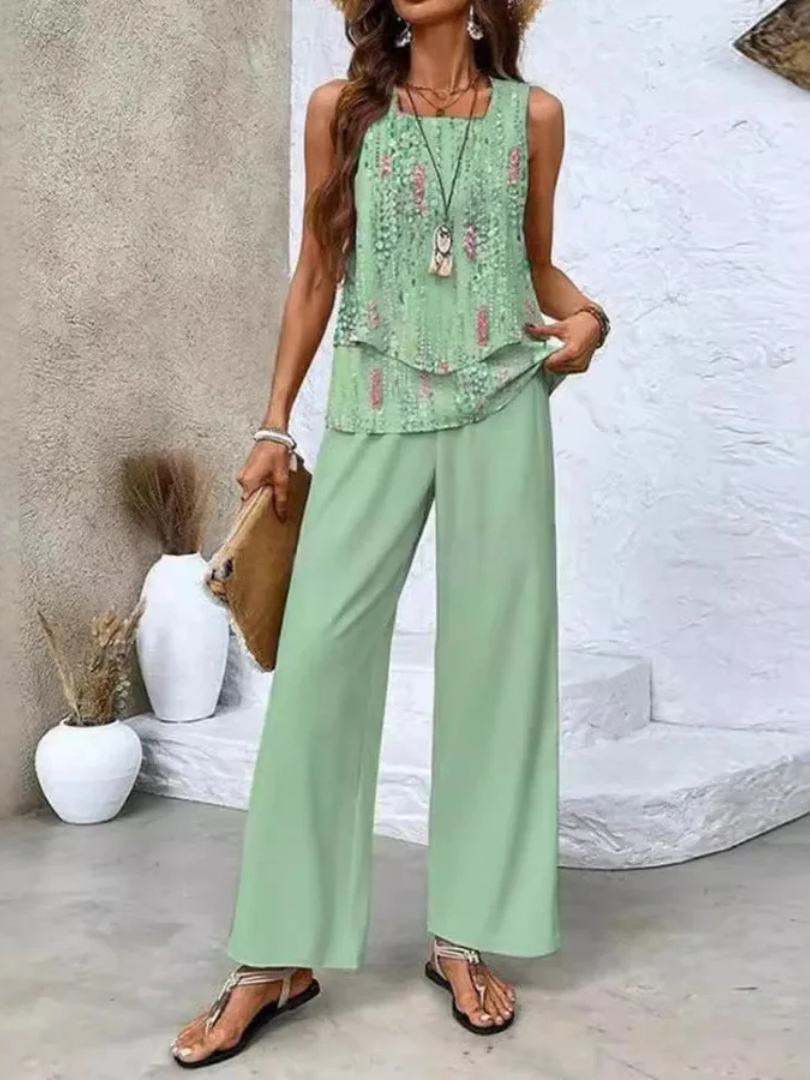 Ovelynra™ | Sleeveless Top And Wide-Leg Pants Set
