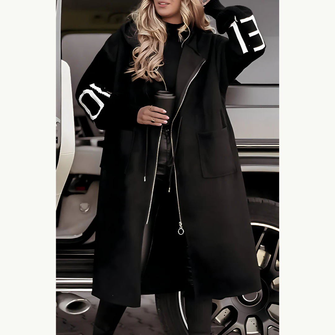 Gabrielle | Long Hooded Jacket with Knit Sleeves