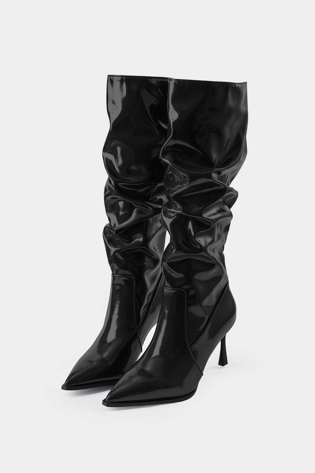 Pleated Faux Leather Pointed Toe Boots