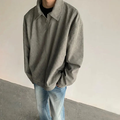 Men's Relaxed Zip-Up Jacket – Dropped Shoulders, Minimalist Style