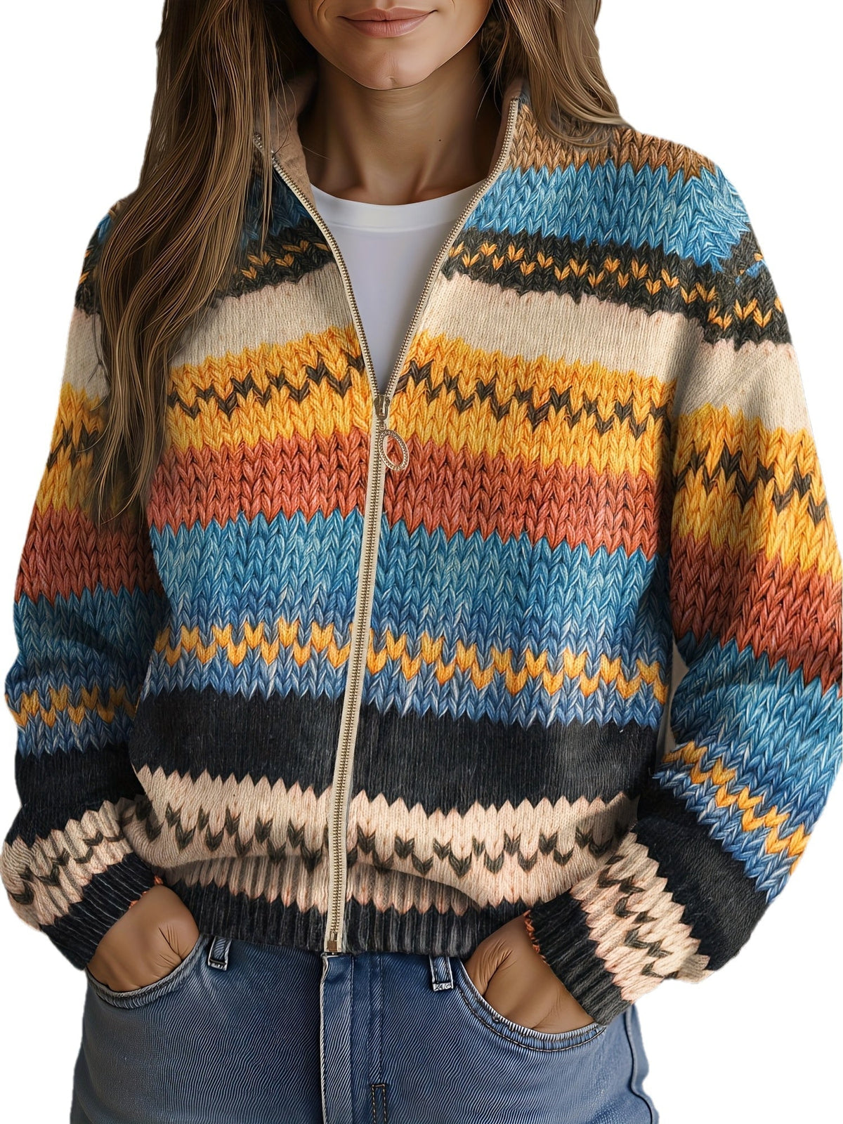 Yseult | Striped Zip Cardigan