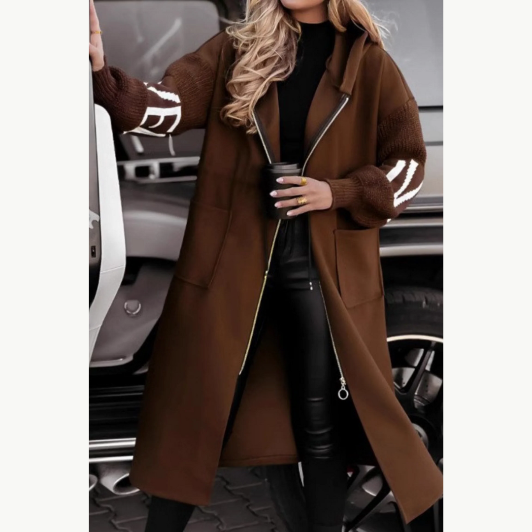 Gabrielle | Long Hooded Jacket with Knit Sleeves