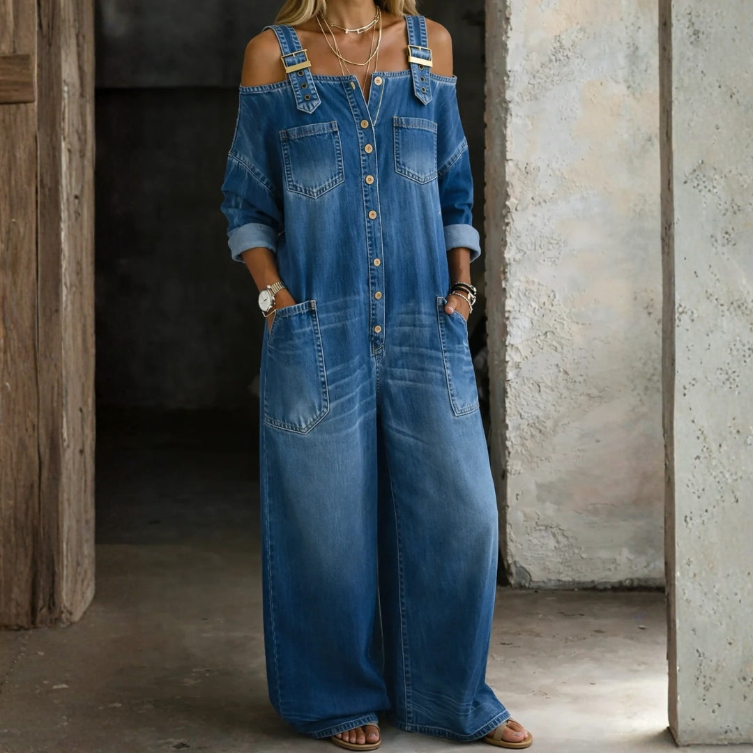 Celia | Off-Shoulder Denim Jumpsuit