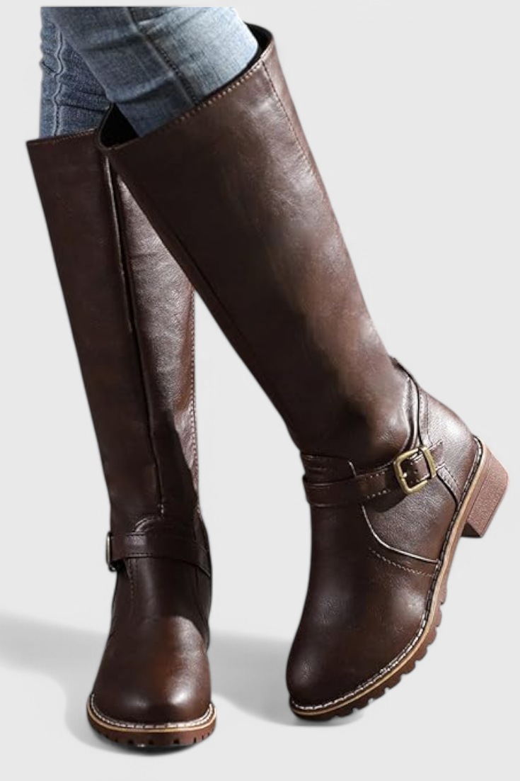Sienna Buckled High Boots with Zipper Closure