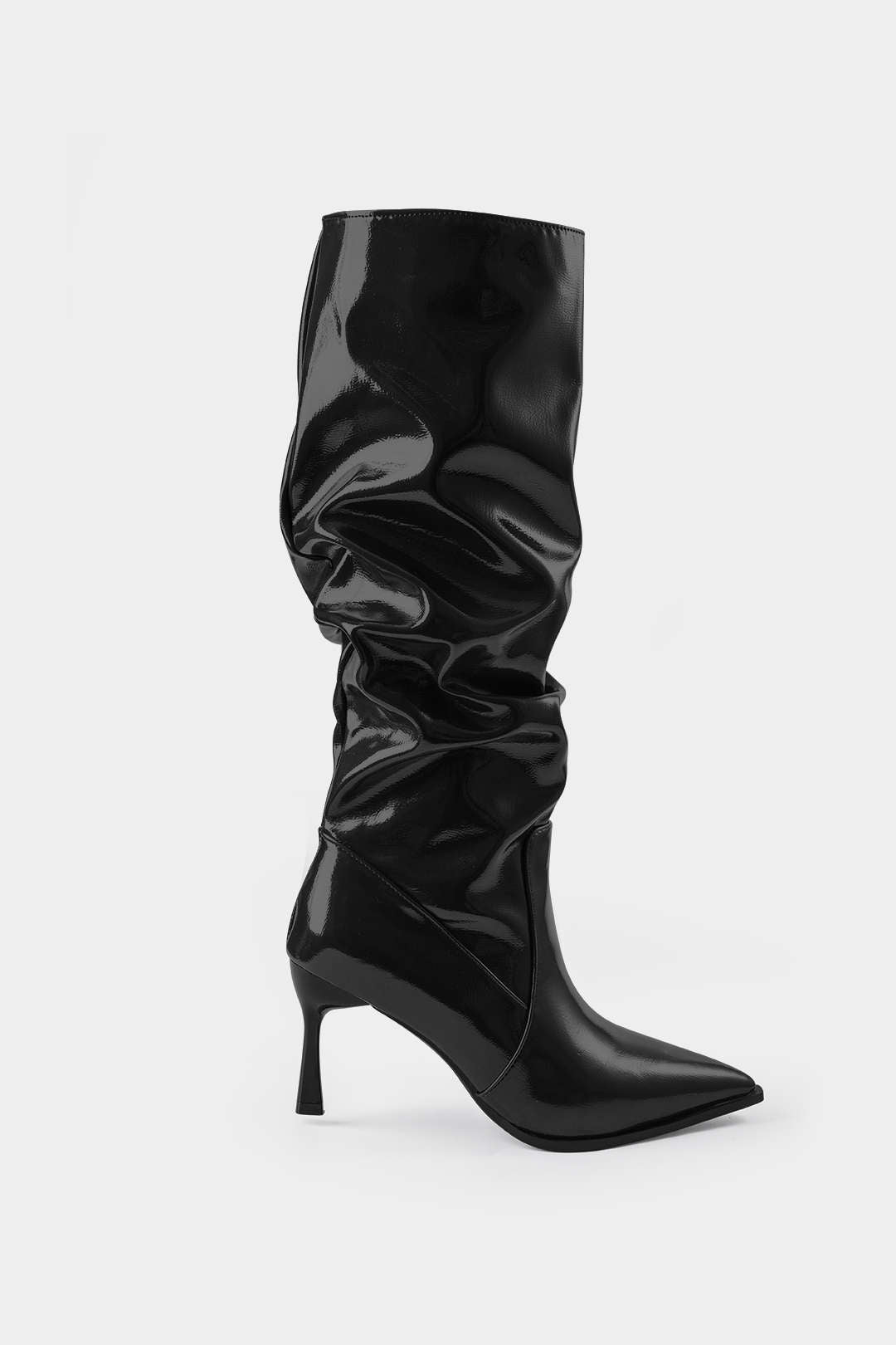 Pleated Faux Leather Pointed Toe Boots