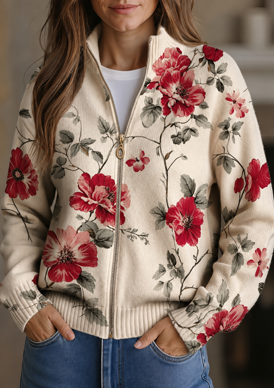 Wilhelmine | Rose Print Zip Cardigan