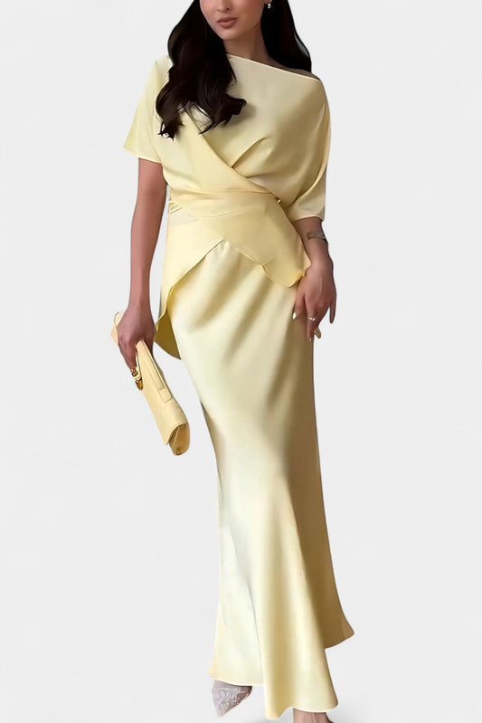 Veleda Two-Piece Ensemble with Crisscross Straps and Flowing Skirt