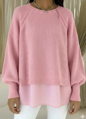 Adelyn | Pink Layered Knit Sweater