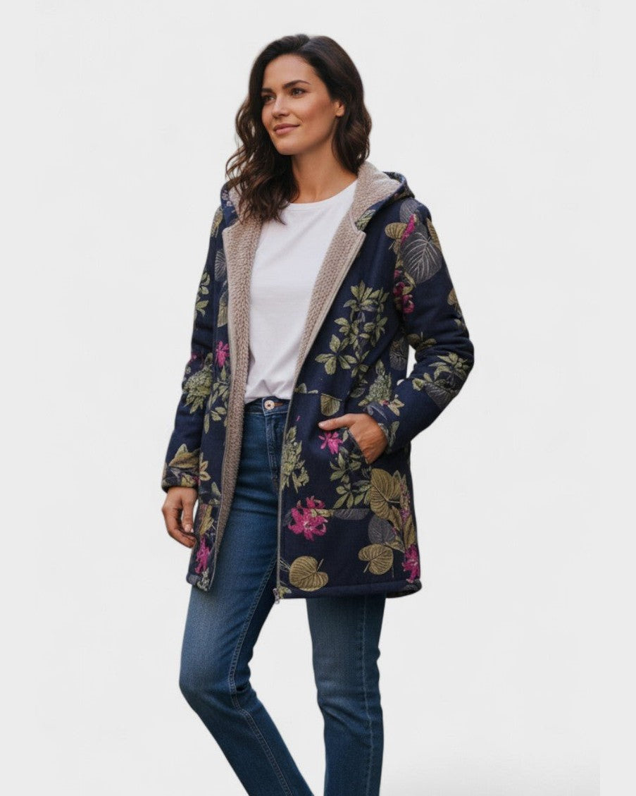 Nora | Navy Floral Fleece Coat