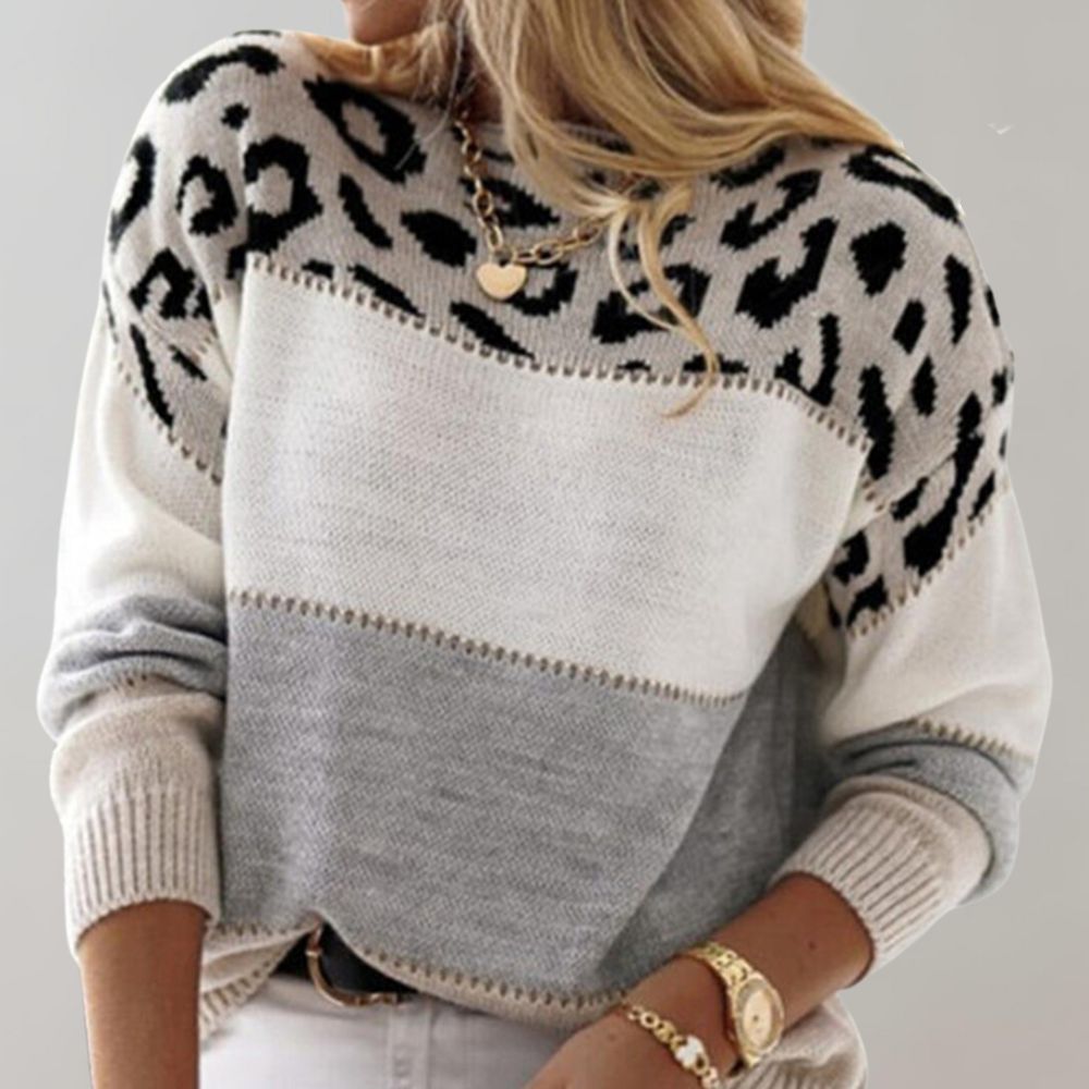 Marlene | Leopard-Yoke Color-Block Sweater