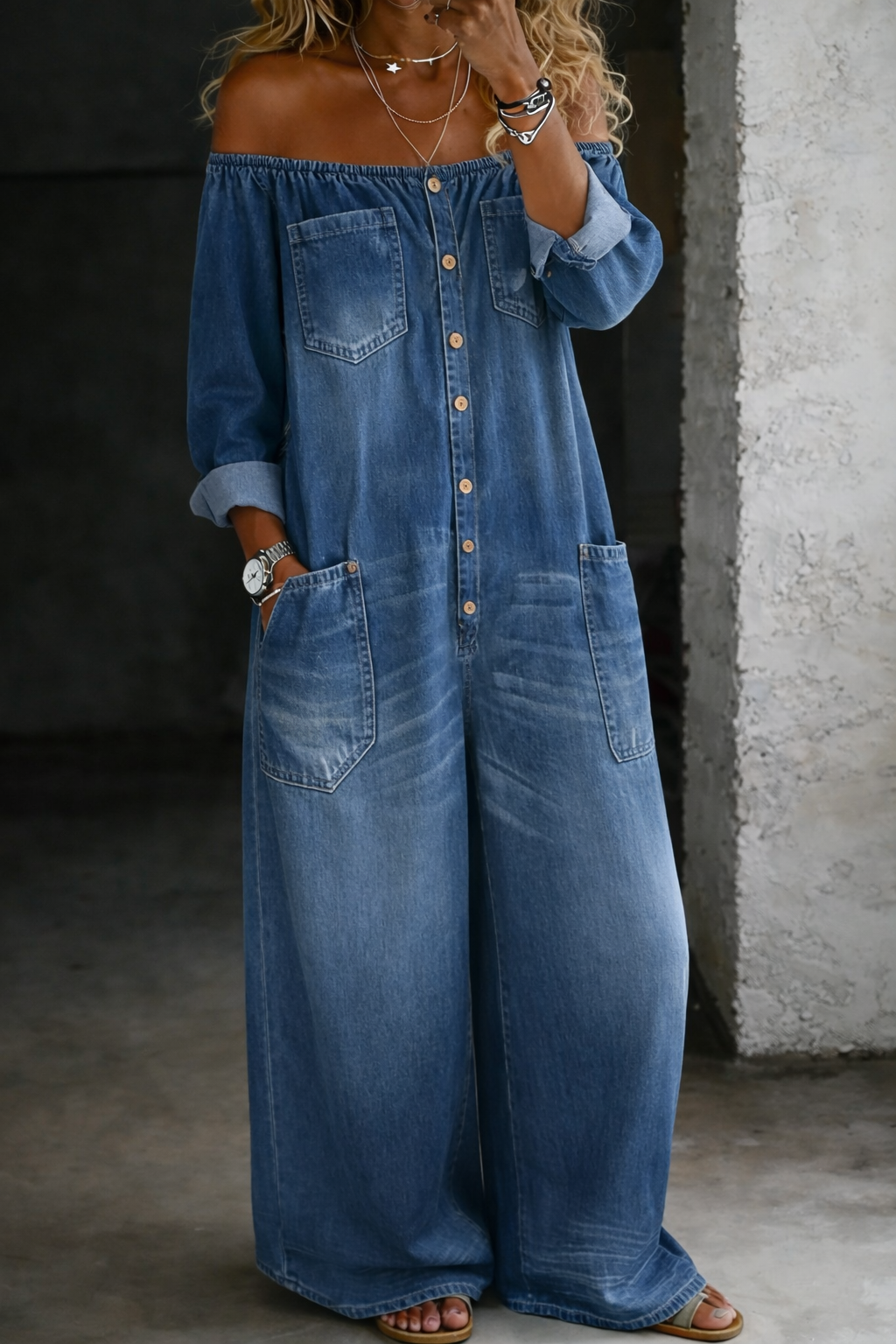 Ellen | Long-Sleeve Off-Shoulder Jumpsuit