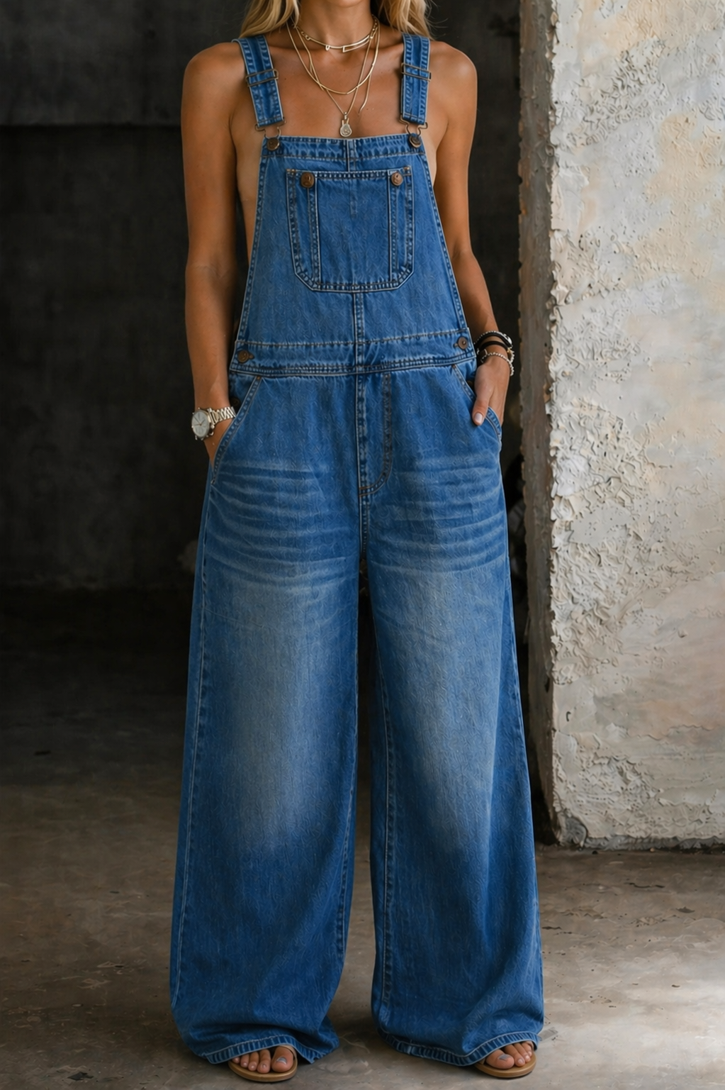 Adele | Elastic-Waist Denim Overalls