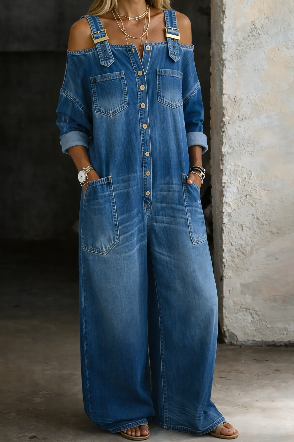 Celia | Off-Shoulder Denim Jumpsuit