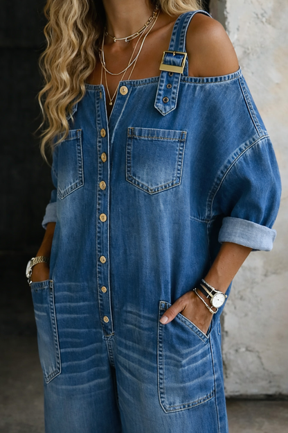Celia | Off-Shoulder Denim Jumpsuit