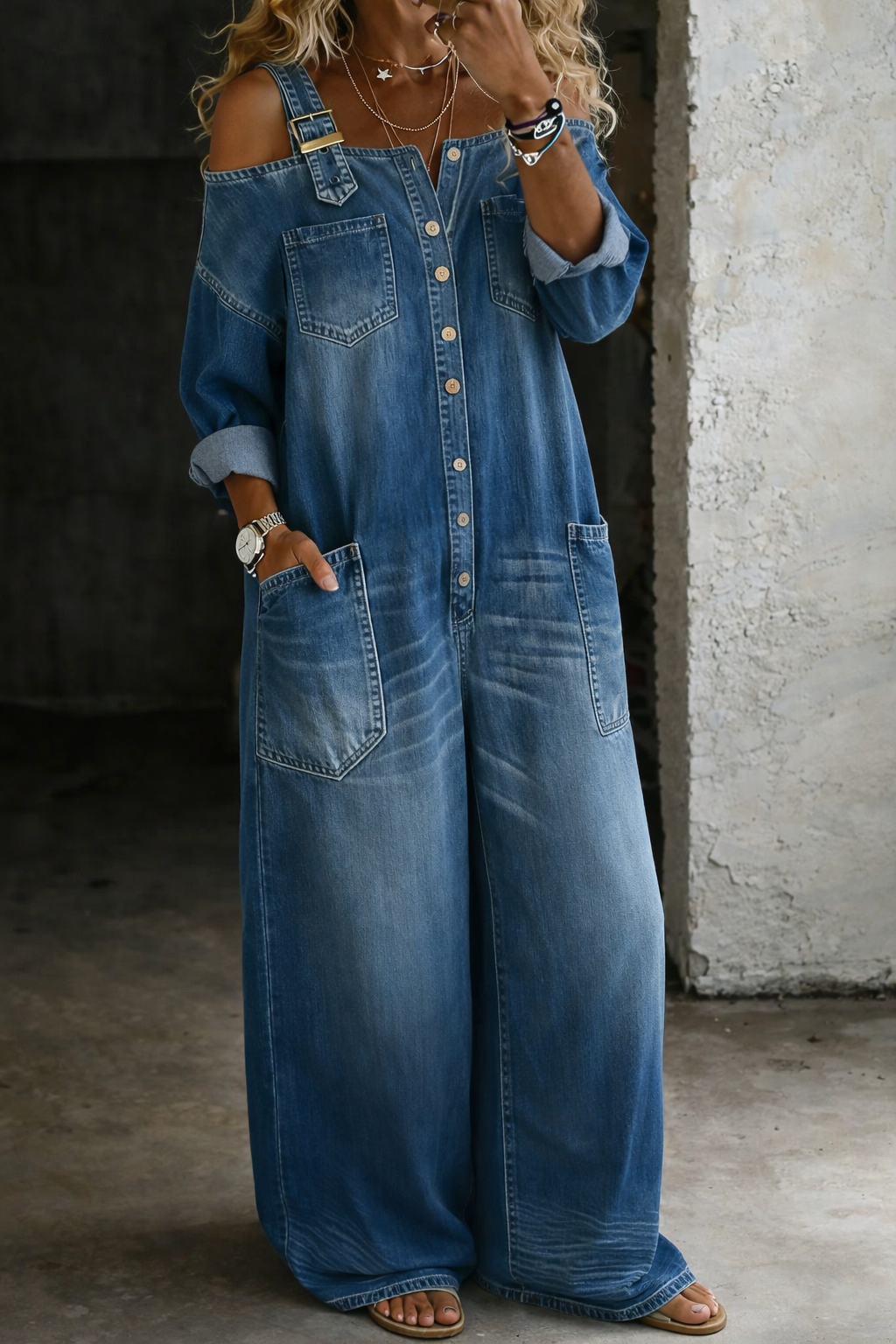 Celia | Off-Shoulder Denim Jumpsuit
